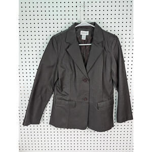 Chadwicks Blazer Solid Brown Leather Jacket Size 10 Two‎ Button Professional